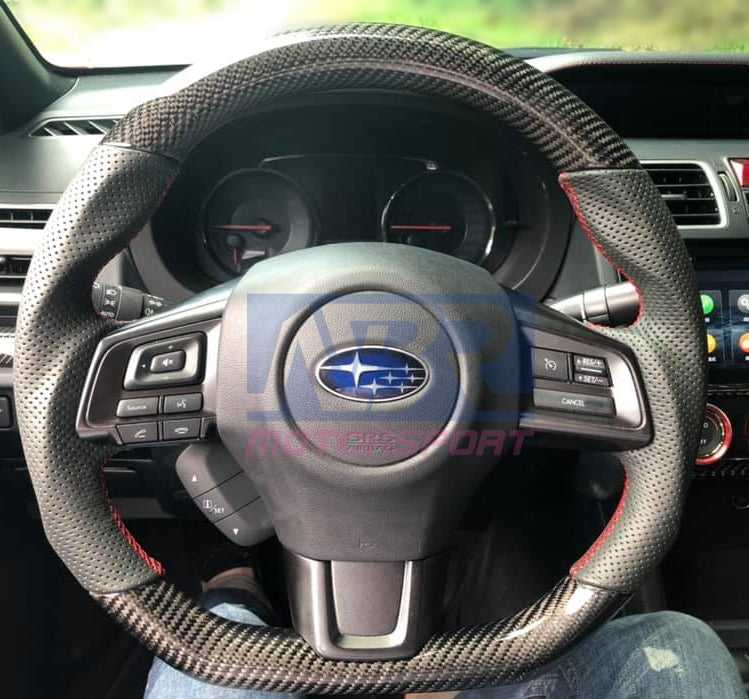 カーボンファイバー スポーツステアリングwrx sti WRX / STI Carbon Leather Steering Wheel With Red Stitching