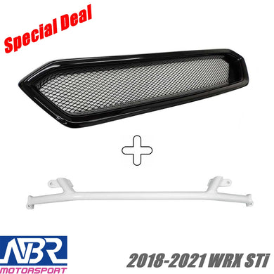 2018-2021 WRX STI Gloss Black Grille + Front Brace V2 Style Fits FMIC - NBR Motorsport