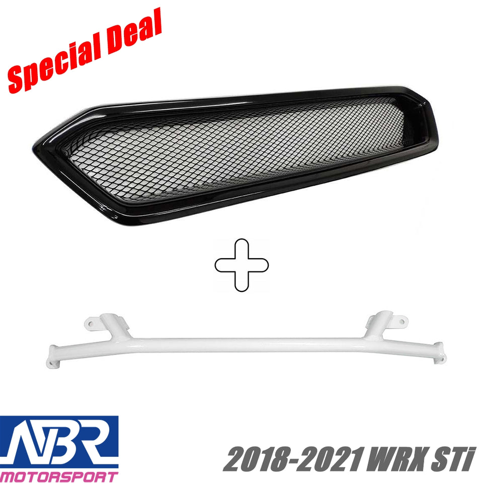 2018-2021 WRX STI Gloss Black Grille + Front Brace V2 Style Fits FMIC - NBR Motorsport