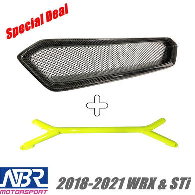 2018-2021 WRX STI Carbon Grille V2 Style + Front Brace - NBR Motorsport