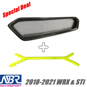 2018-2021 WRX STI Carbon Grille V2 Style + Front Brace - NBR Motorsport