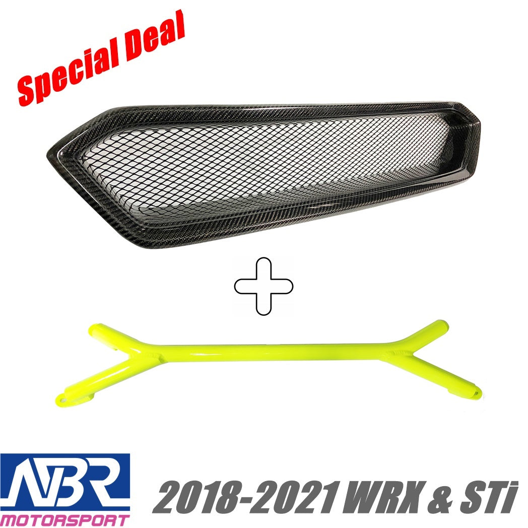 2018-2021 WRX STI Carbon Grille V2 Style + Front Brace - NBR Motorsport