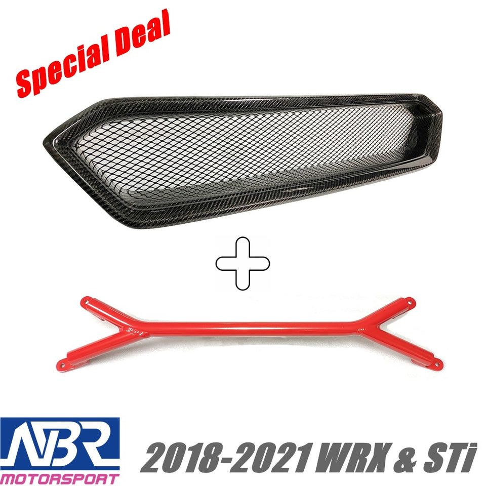 2018-2021 WRX STI Carbon Grille V2 Style + Front Brace - NBR Motorsport
