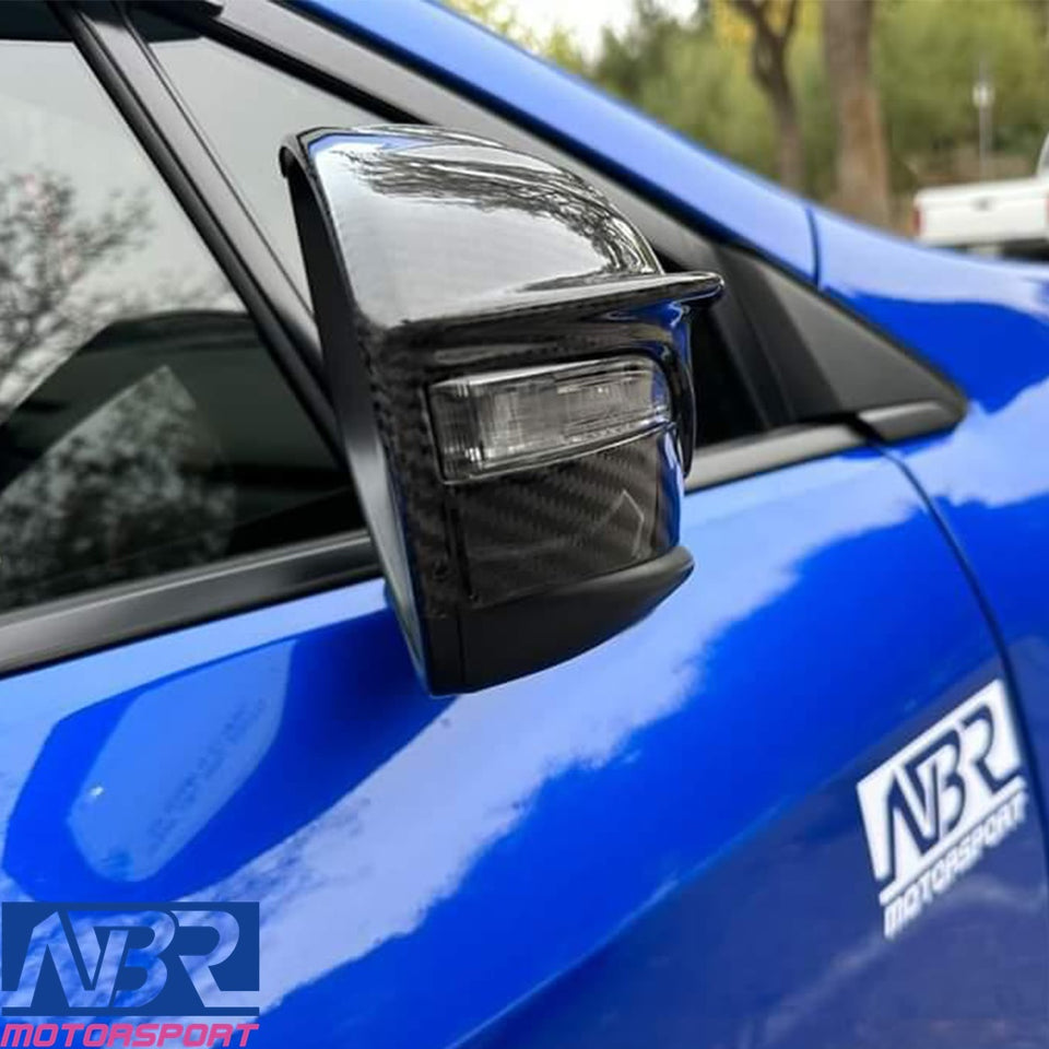 EZ Motoring Real Carbon Fiber Mirror Covers – For 2015-2021 Subaru WRX STI – Tape-On Overlay – Twill Weave